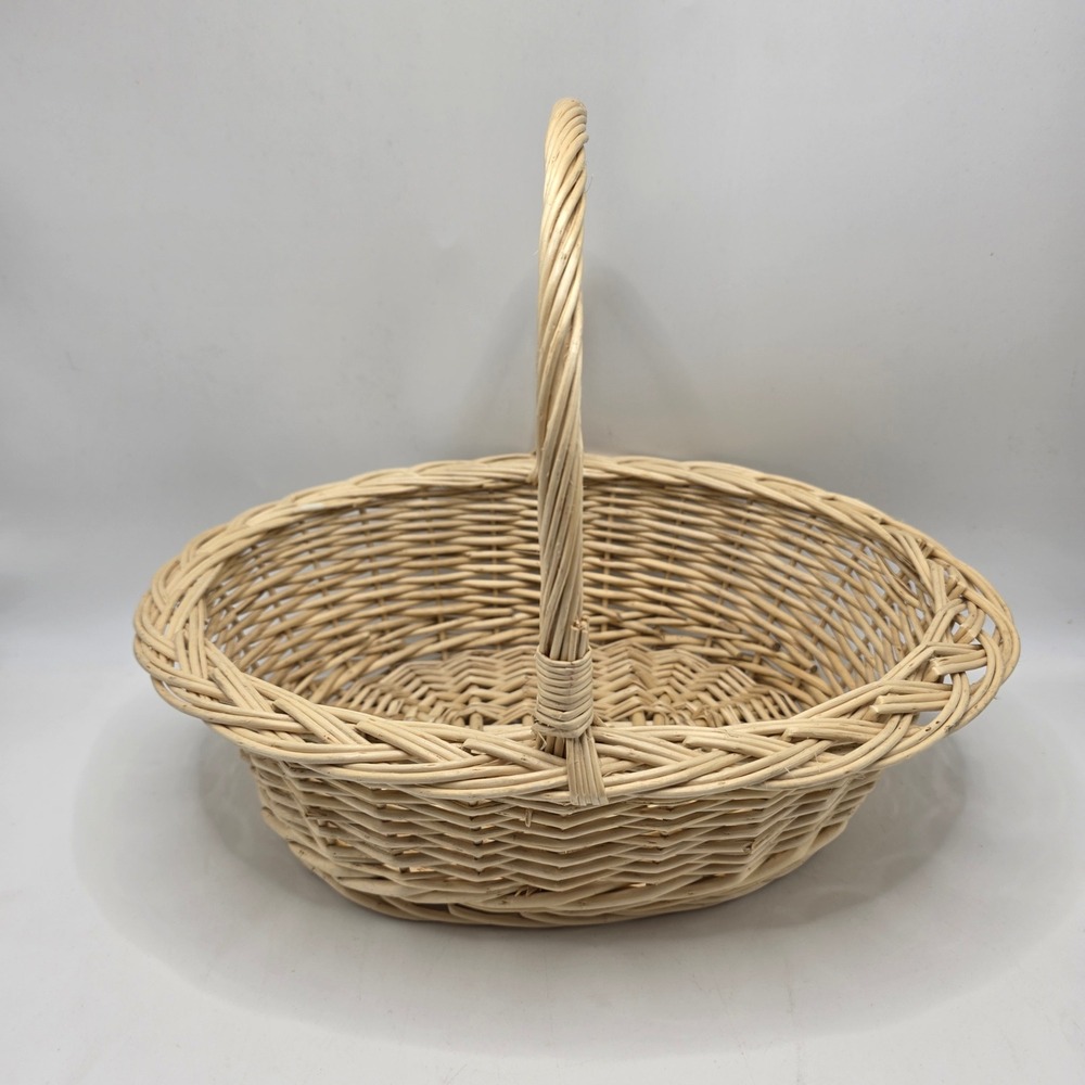 Light Woven Basket Natural Tan Wicker Farmhouse Cottagecore Storage Decor